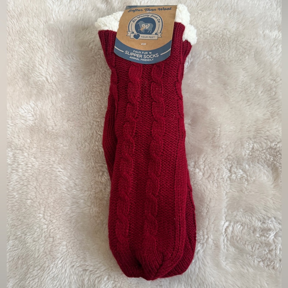 Sir Woolly Sock co.Cozy Red Knit Socks with White Fleece Lining - Picture 3 of 8